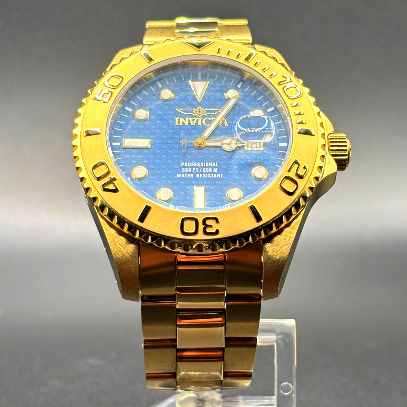Invicta Pro Diver 15193 Gold Tone Blue Dial 47mm Men’s Dive Style Watch NIBWT