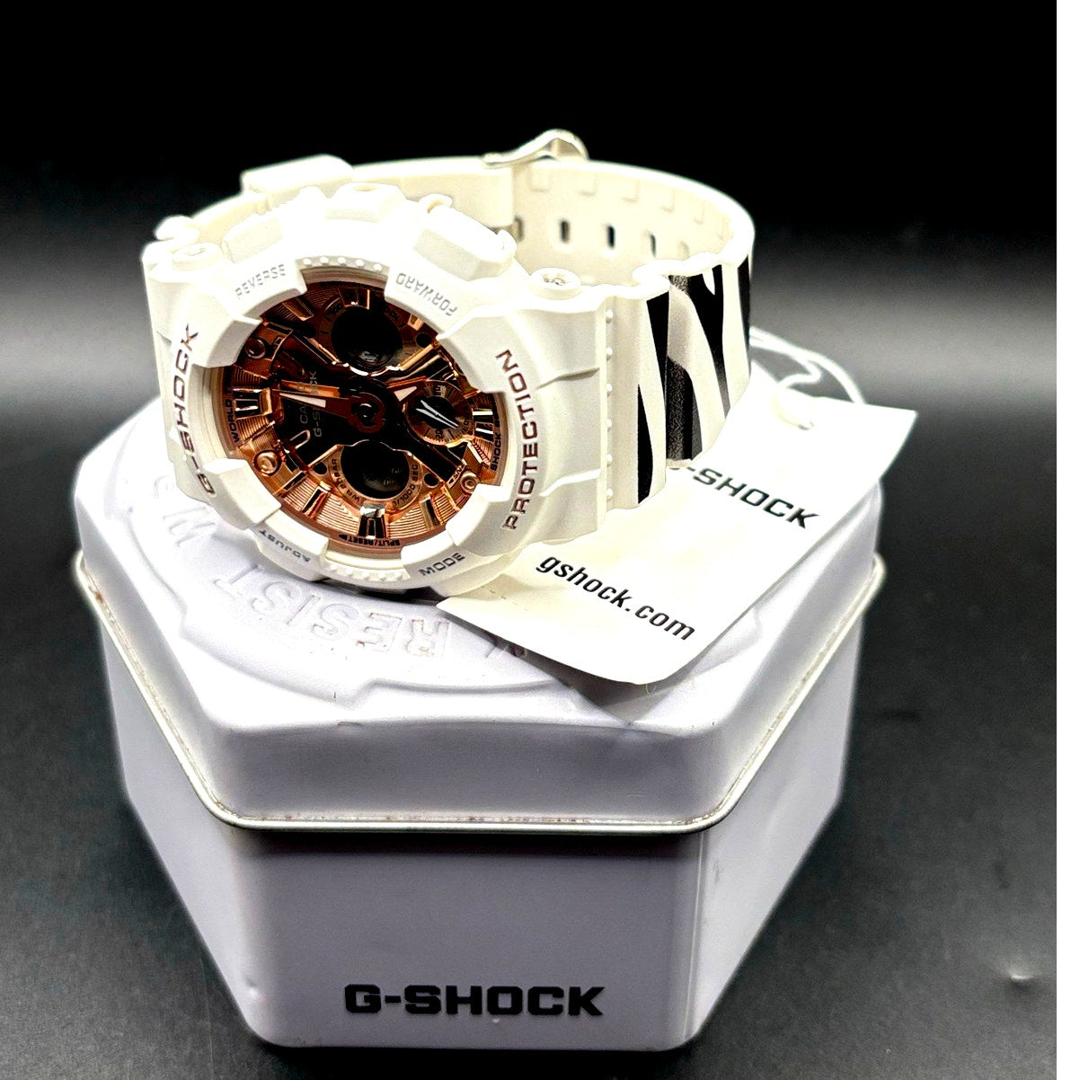 Casio G-Shock GMA-S120MF-7A2 White Rose Gold Zebra Strap NIBWT