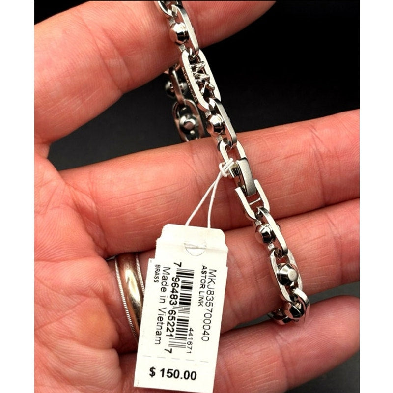 Michael Kors Astor Link Bracelet & Necklace Set Silver Tone Womens Jewelry NIBWT