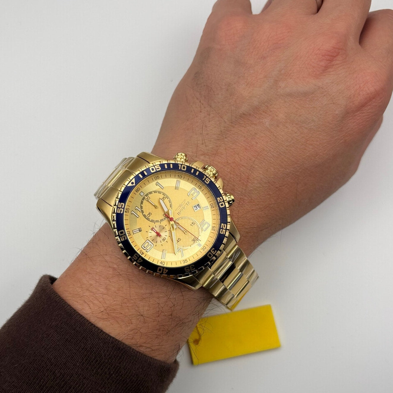 Invicta Specialty 49095 Mens Chronograph 45mm Gold Stainless Steel Blue Bezel