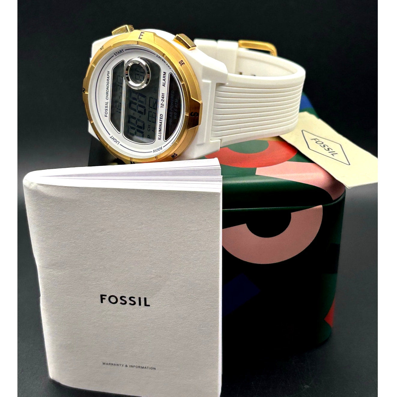 Fossil Everett ES5195 Unisex Solar Powered Digital White Silicone Watch NIBWT