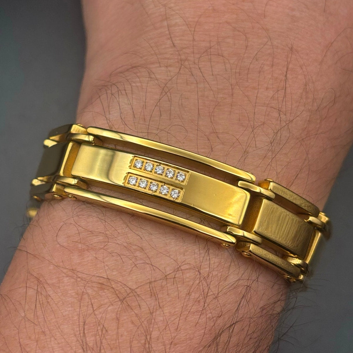 Mason Parker Men’s Gold Plated Stainless Steel ID Bracelet w/Cubic Zirconia NWT