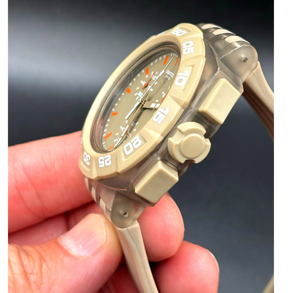 Swatch Beige Hero SUIT400 Chronograph Swiss Quartz Men’s Watch 44mm