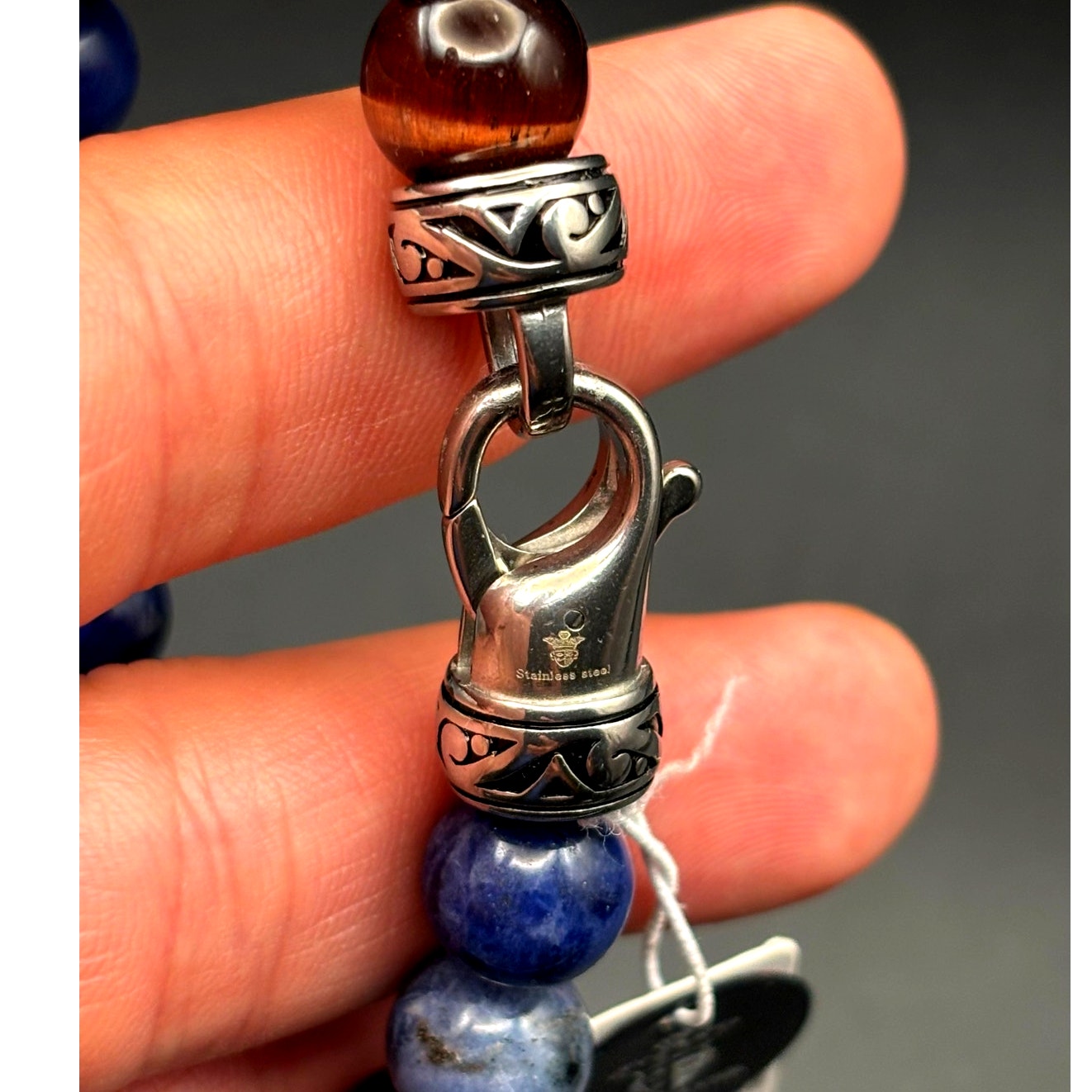Blackjack BJS16BLS Men’s10mm Sodalite And Red Tiger Eye Beaded Bracelet NIBWT