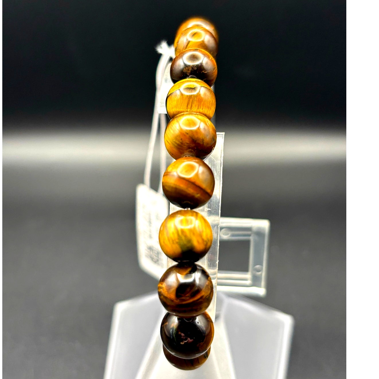 Blackjack BJS16BTE Men's Genuine 10mm Tiger Eye Stainless Steel Beaded Bracelet