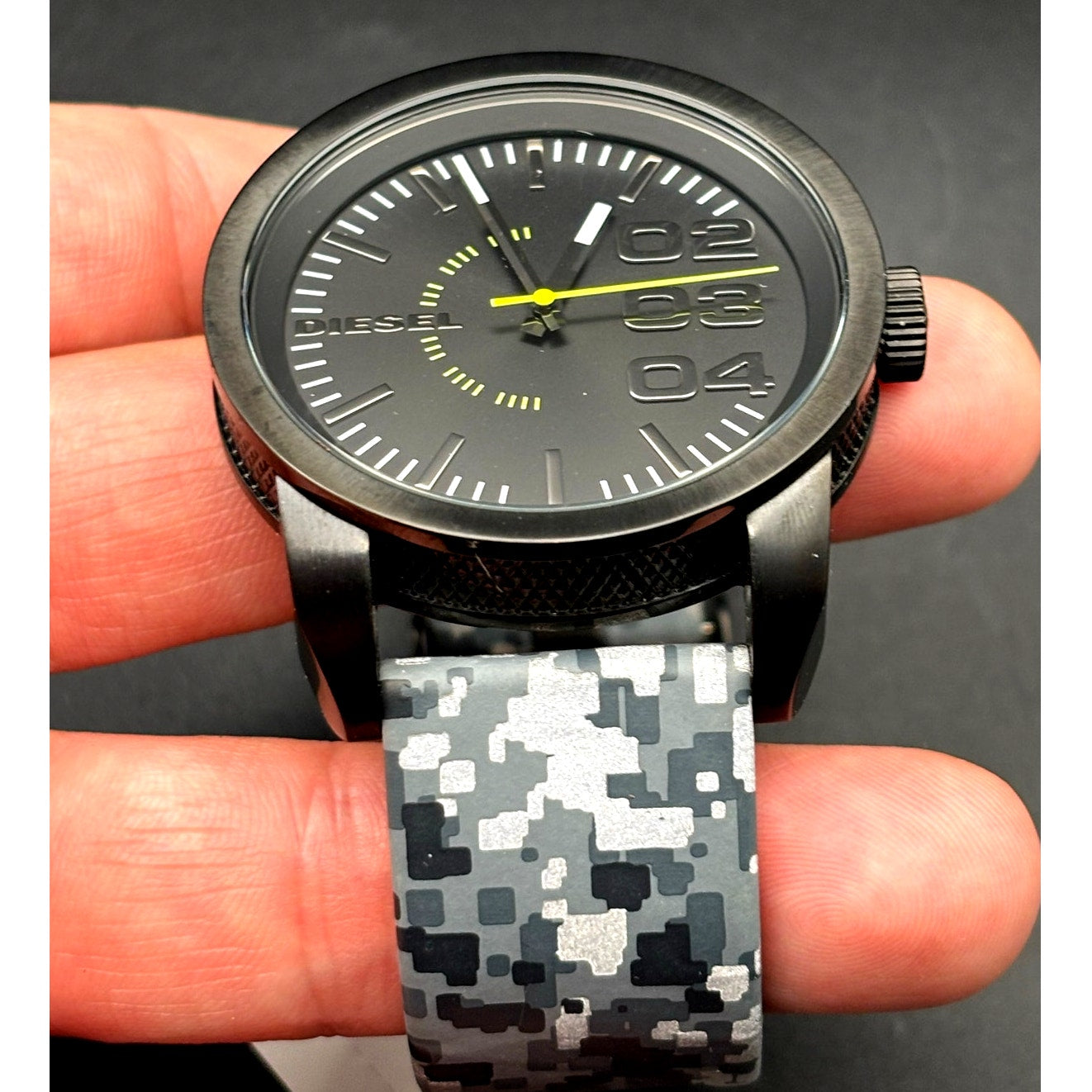 Diesel Double Down DZ1664 Mens Watch Camo Leather Strap Black Dial 46mm NIBWT