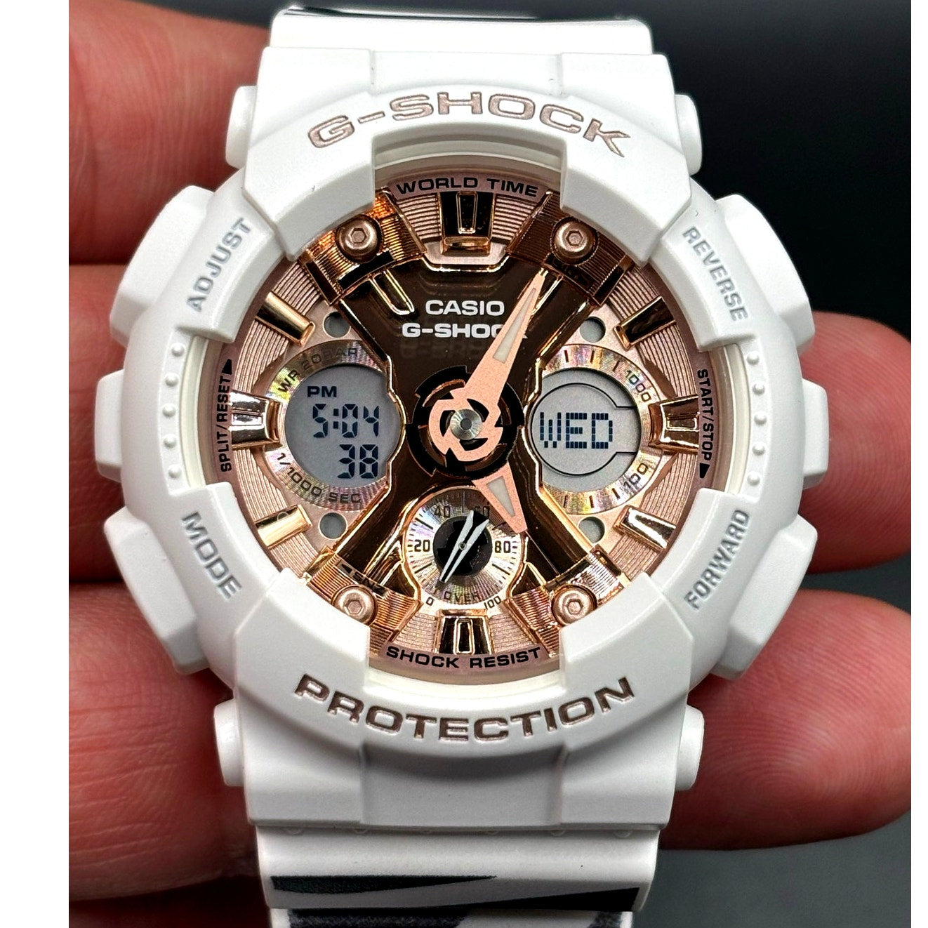 Casio G-Shock GMA-S120MF-7A2 White Rose Gold Zebra Strap NIBWT