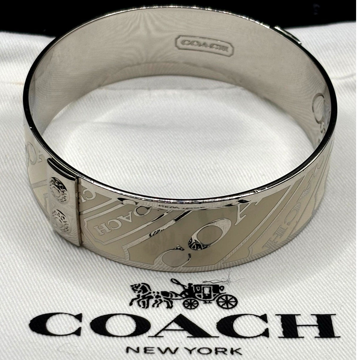 Coach Signature C White Enamel Wide Slip-On Bangle Bracelet Retired