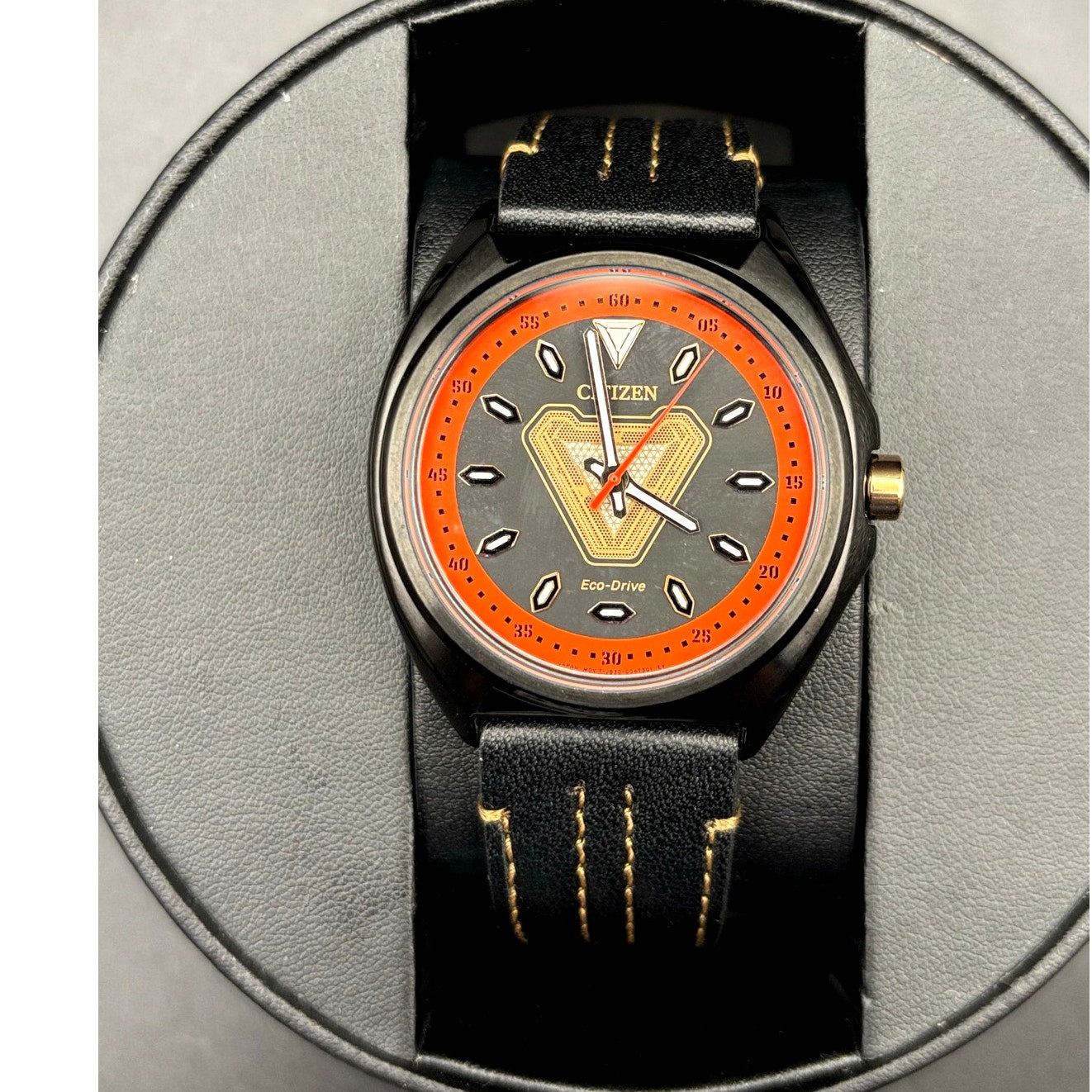 Citizen Eco-Drive Men's Marvel Tony Stark  AW2075-05W Leather Strap Watch NIBWT
