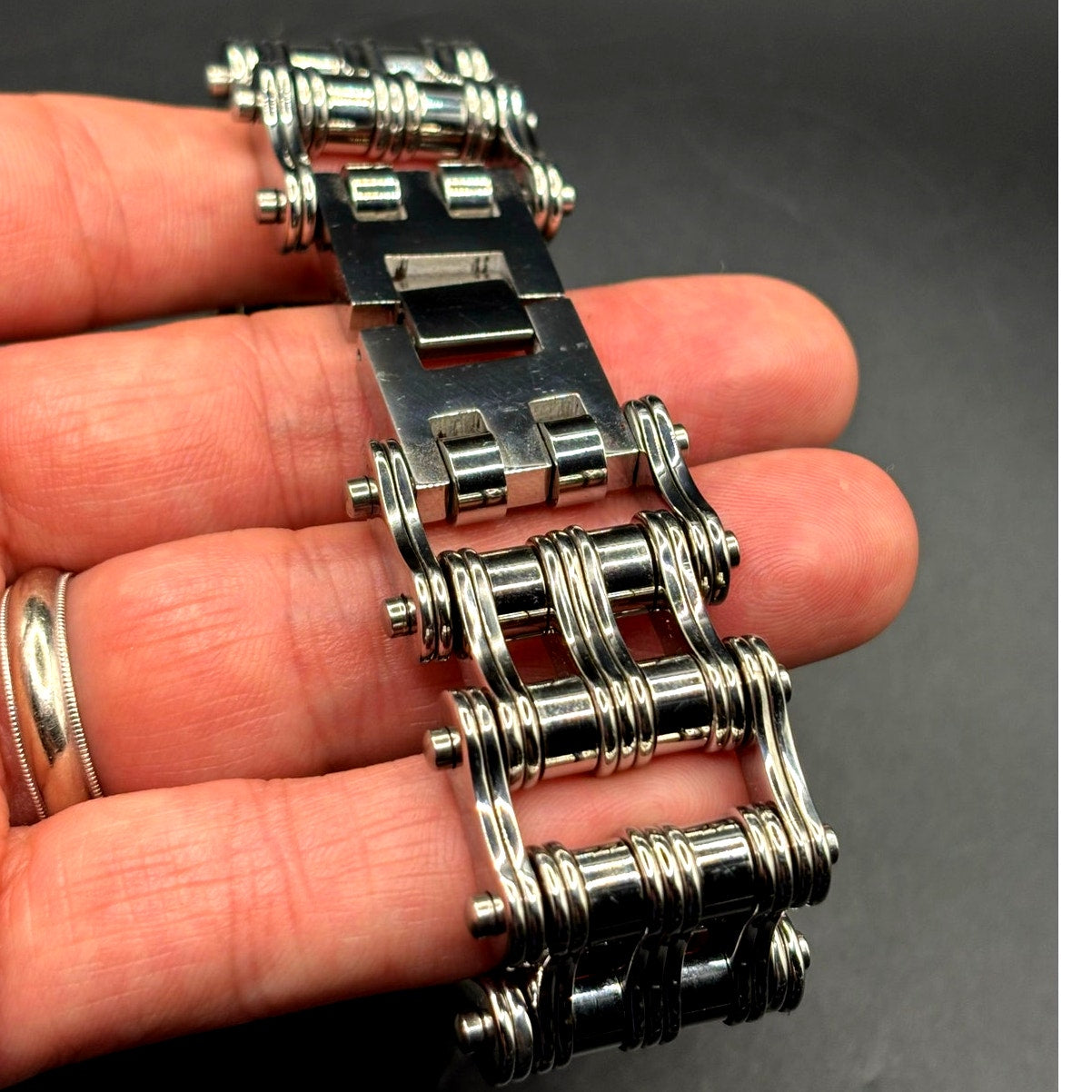 Men's Stainless Steel Motorcycle Double Chain Link 8.5" Bracelet Signed NEW