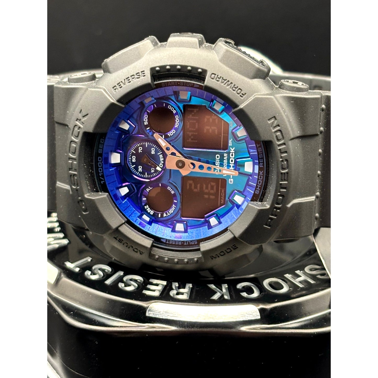 Casio G-Shock GA100FL-1A Men’s Vibrant Black Blue Analog Digital Watch NIBWT