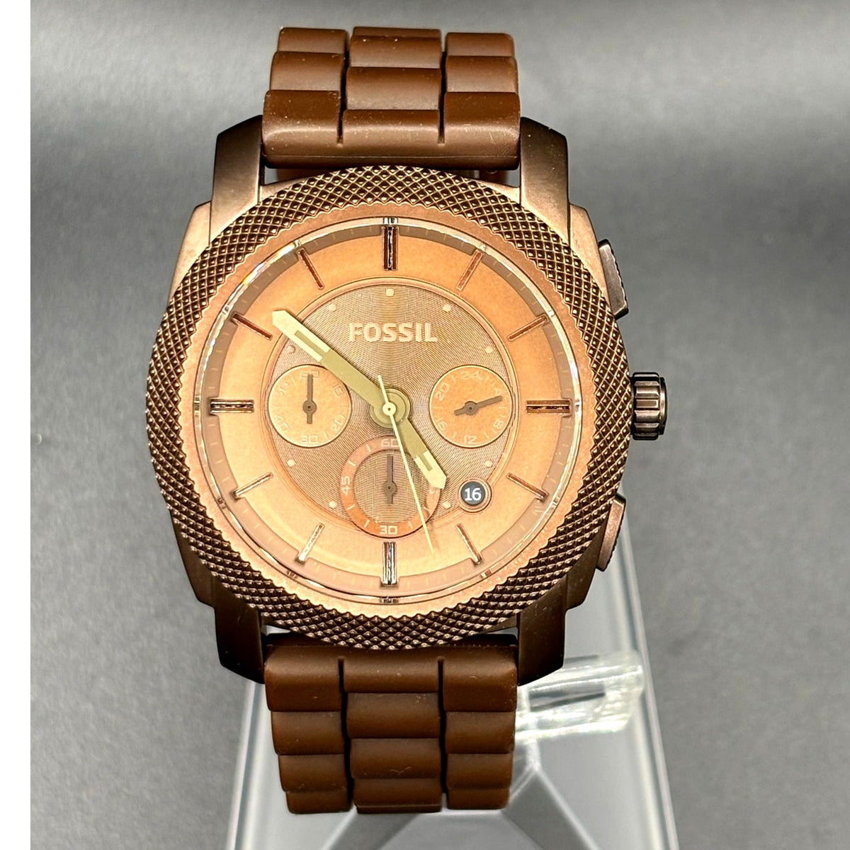 Fossil Machine FS4702 Chronograph Brown 45mm Men’s Watch Silicone Discontinued