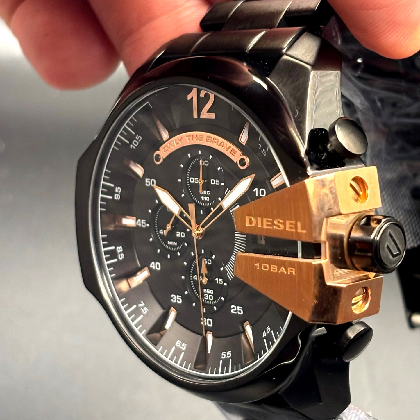 Diesel DZ4309 Mega Chief Mens Black Rose Gold Chrono Stainless Steel Watch NIBWT