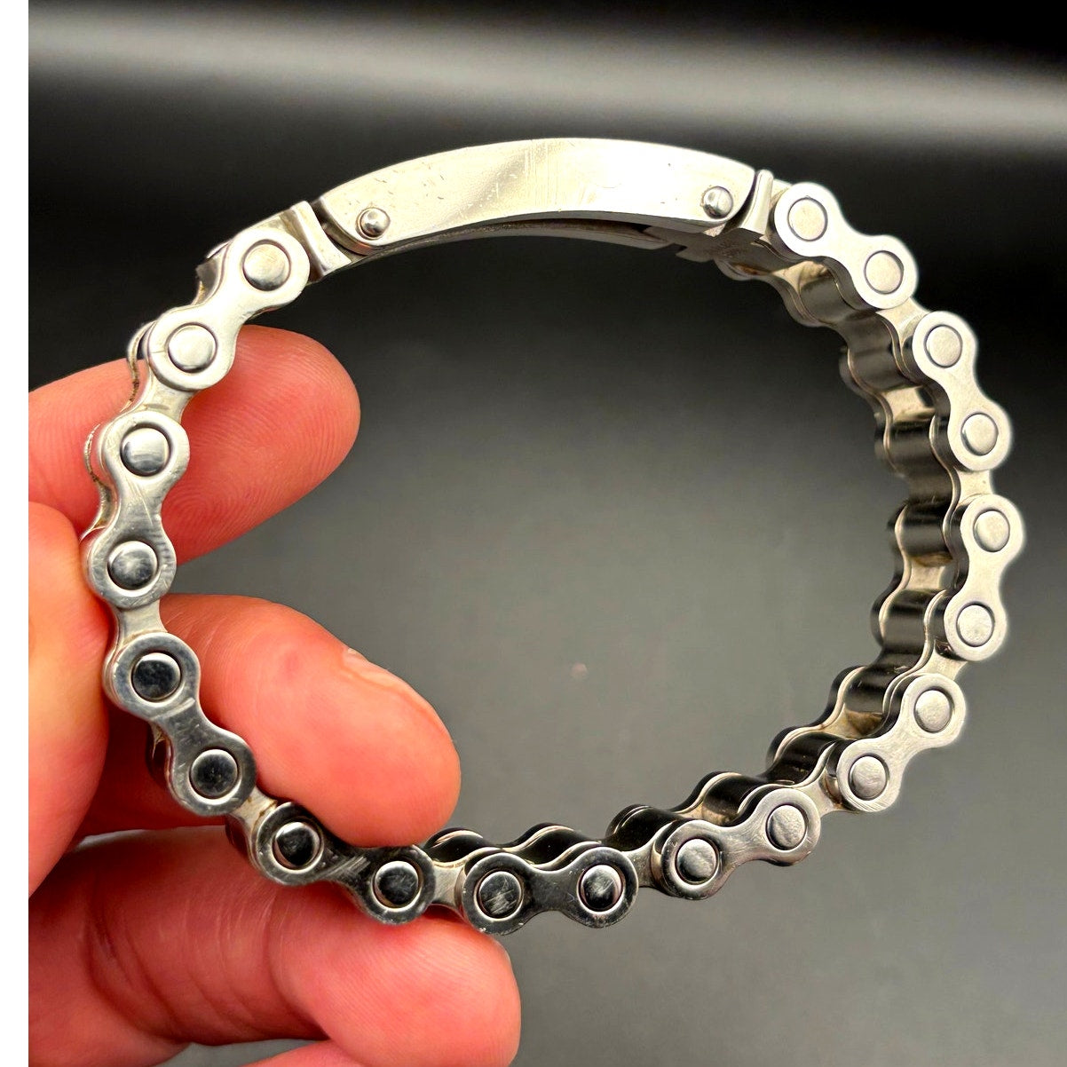 Mens Stainless Steel Chain Bracelet Black Onyx Inlay Greek Key New In Box