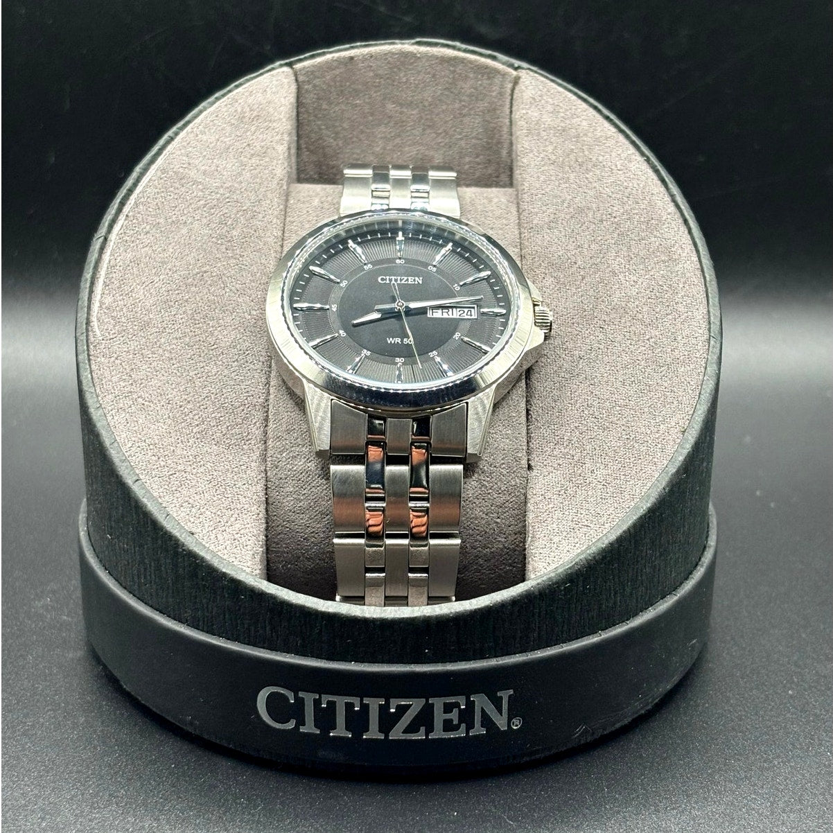 Citizen BF2011-51E Black Sunray Dial Day Date Quartz Men’s Stainless Steel Watch