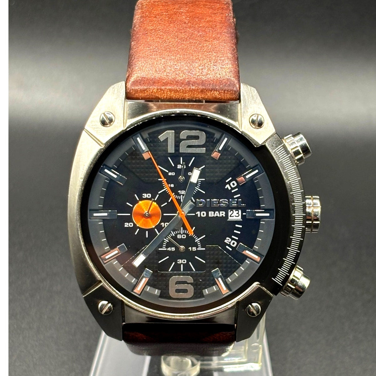 Diesel DZ4204 Men’s Overflow Chronograph Silver Case Brown Leather Watch
