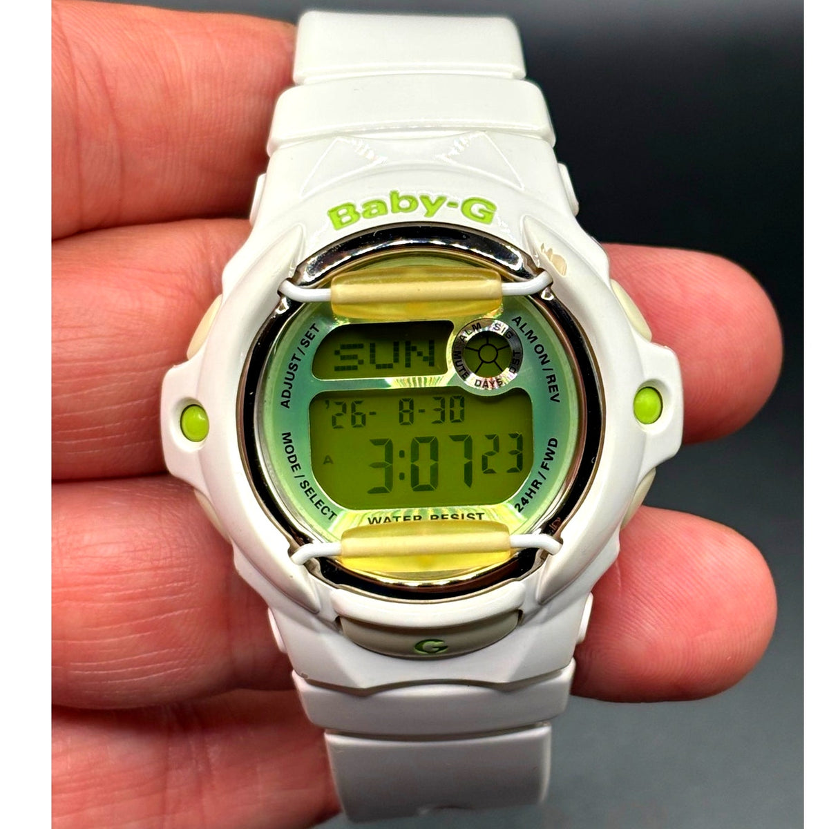 Casio Baby-G BG-169R-7C White Green Digital 200M Data Bank Watch