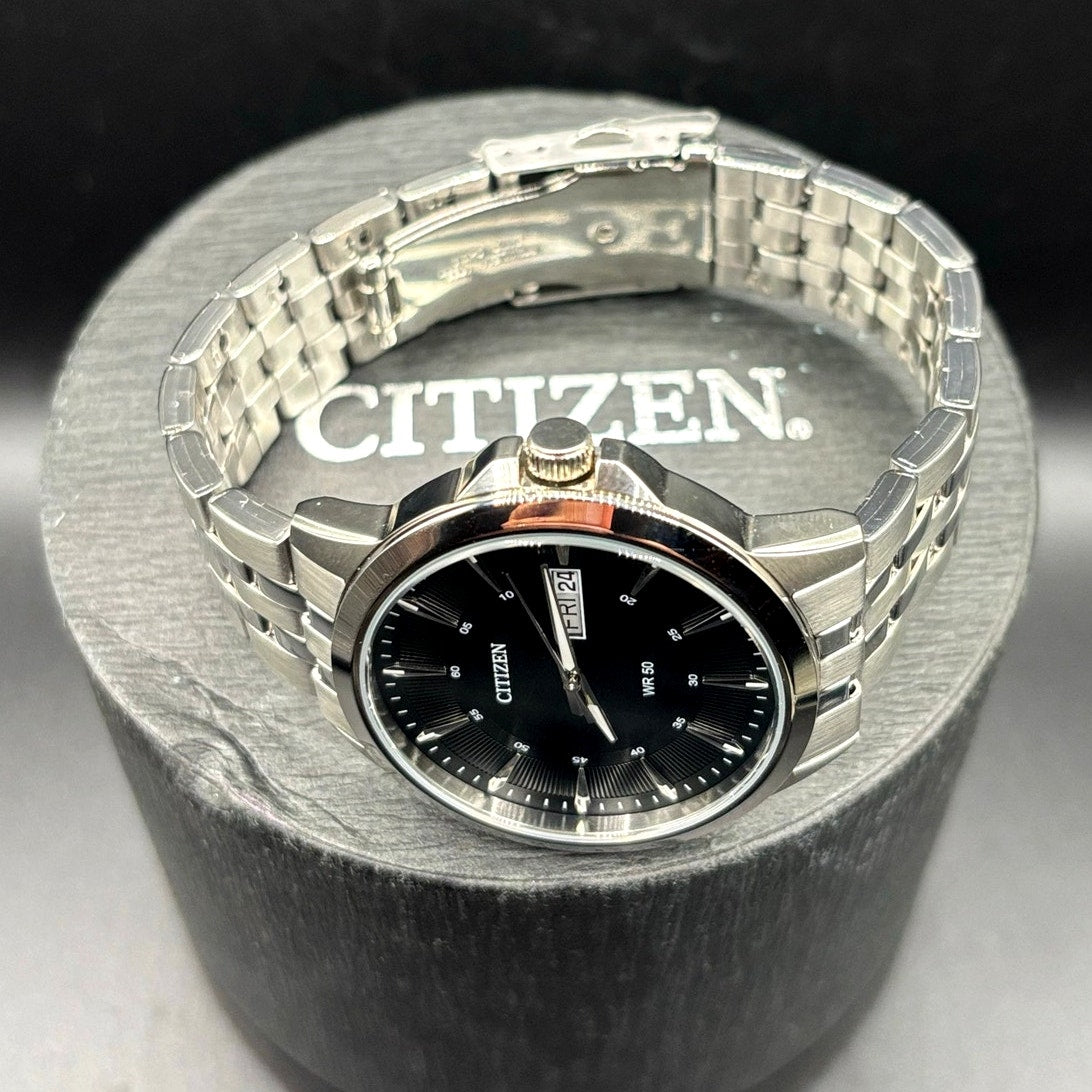 Citizen BF2011-51E Black Sunray Dial Day Date Quartz Men’s Stainless Steel Watch