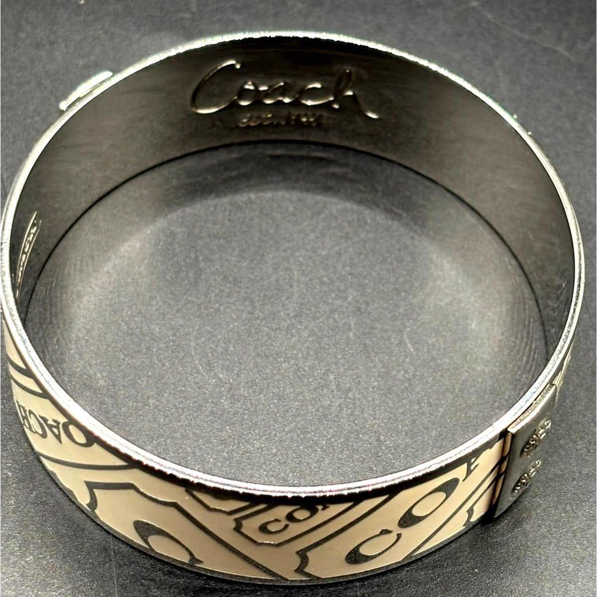 Coach Signature C White Enamel Wide Slip-On Bangle Bracelet Retired
