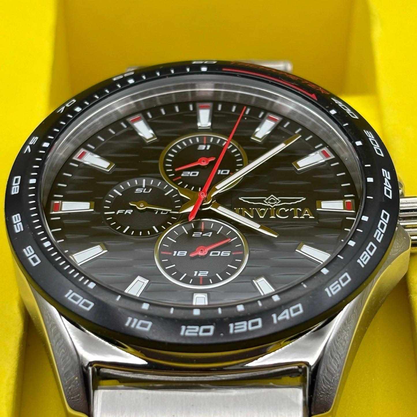 Invicta Racing 47550 Mens 44mm Stainless Steel Black Dial Quartz 50m NIBWT