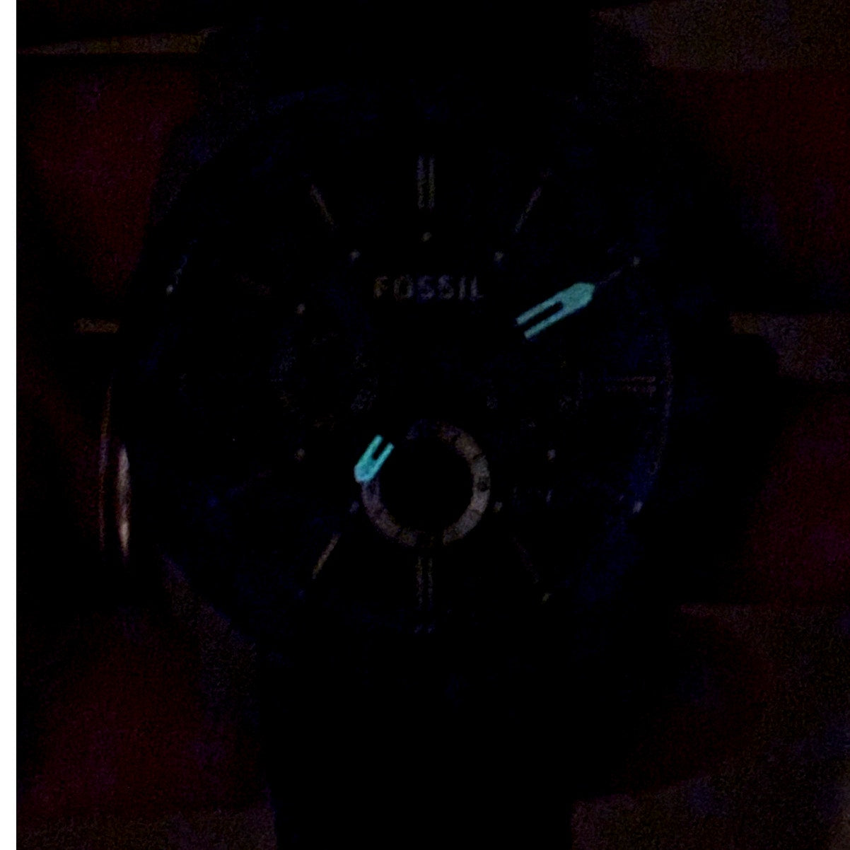 Fossil Machine FS4659 Men’s Chronograph Blue Bezel Gray Dial Black IP Watch