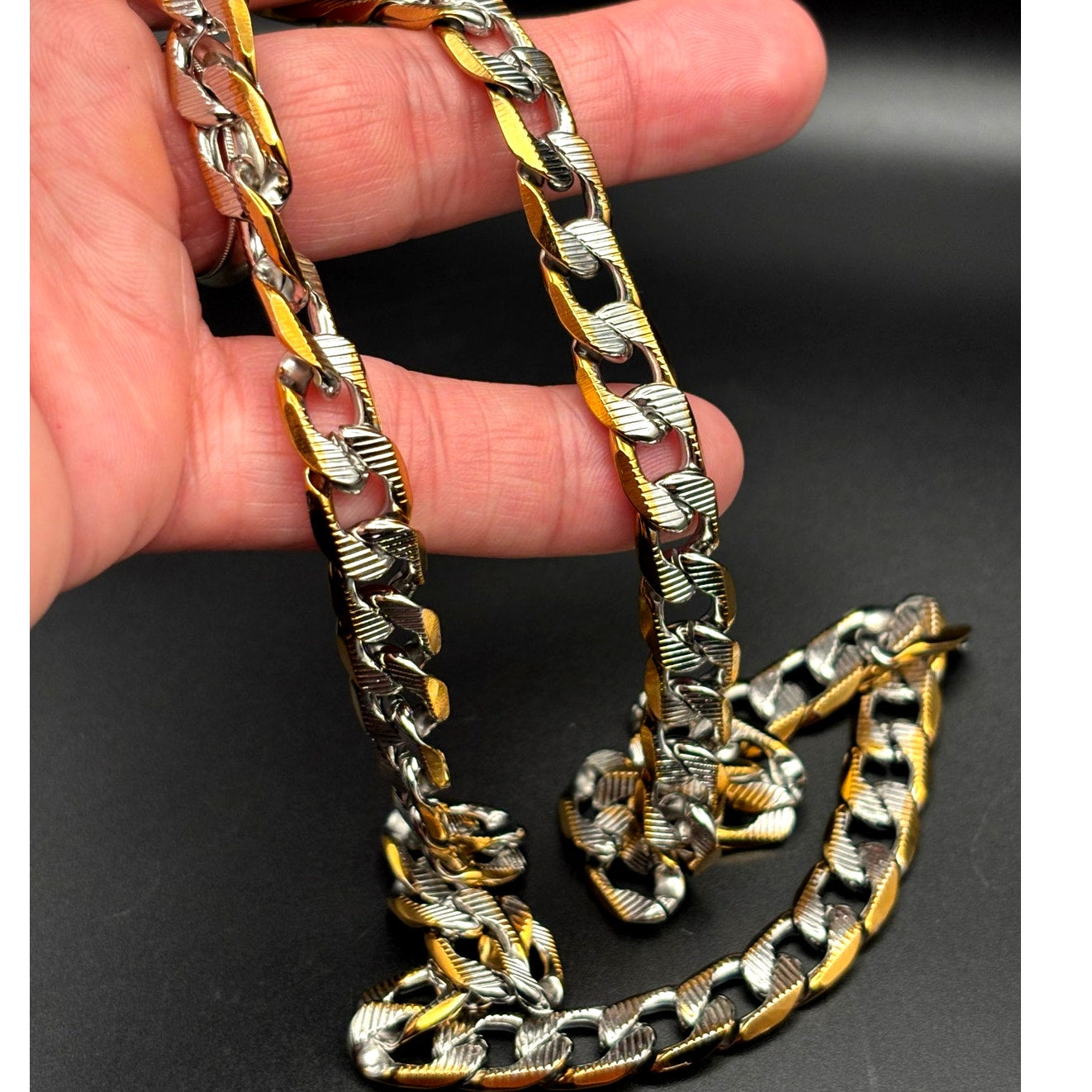 Steeltime 24" Men's 18k gold plated stainless steel flat curb chain necklace NWT