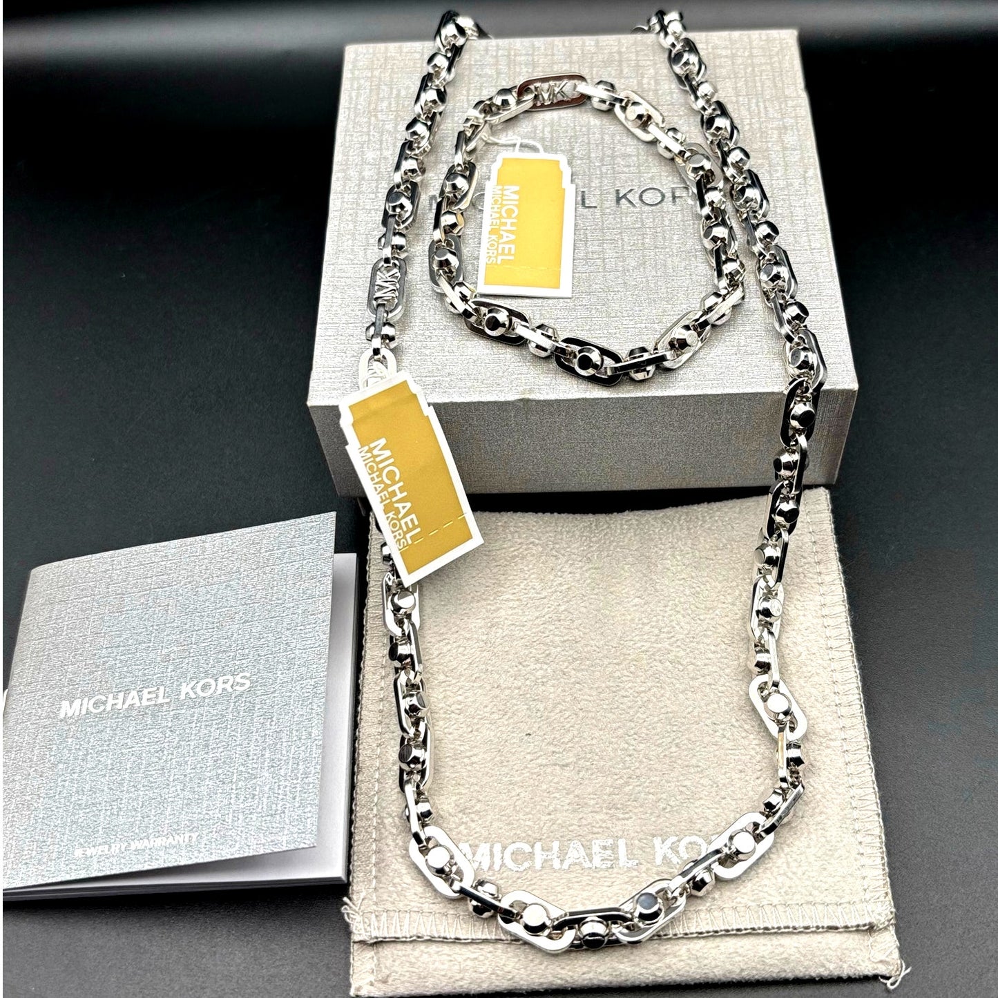 Michael Kors Astor Link Bracelet & Necklace Set Silver Tone Womens Jewelry NIBWT