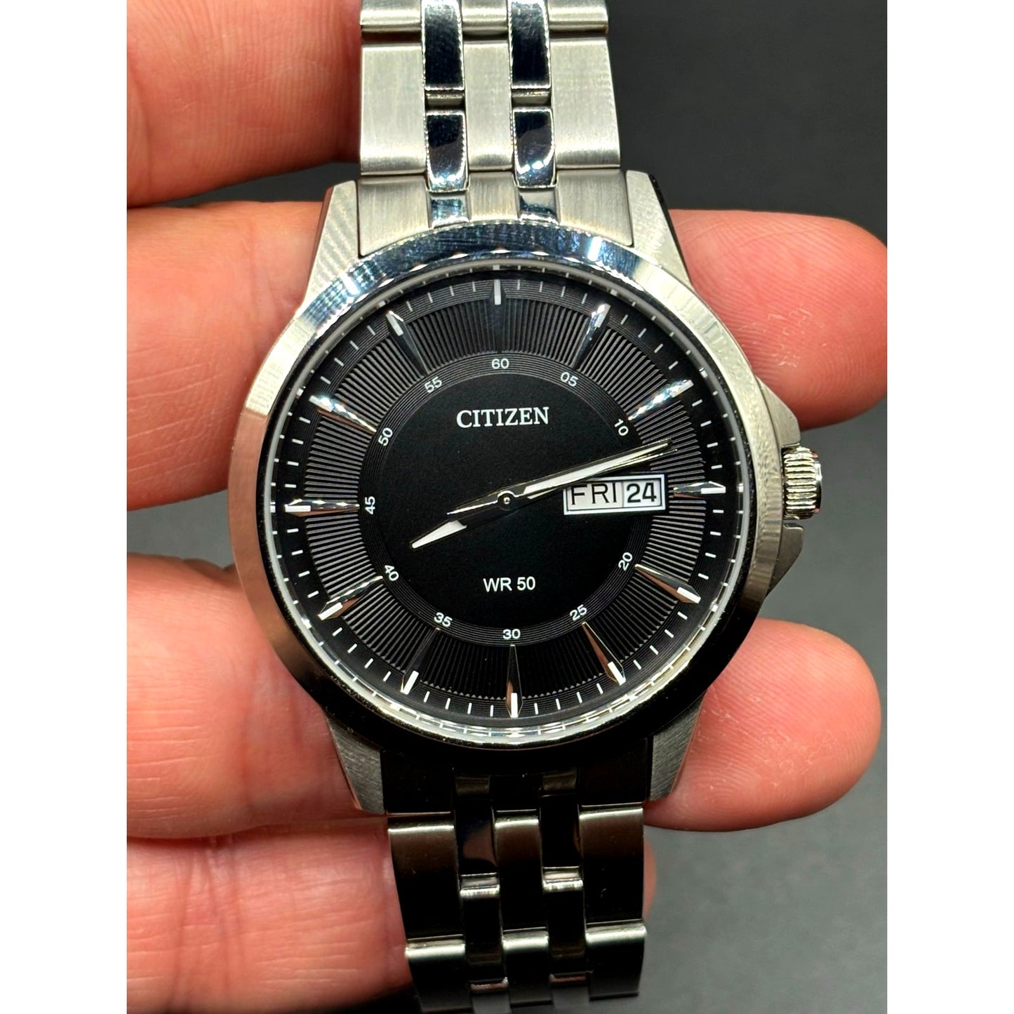 Citizen BF2011-51E Black Sunray Dial Day Date Quartz Men’s Stainless Steel Watch