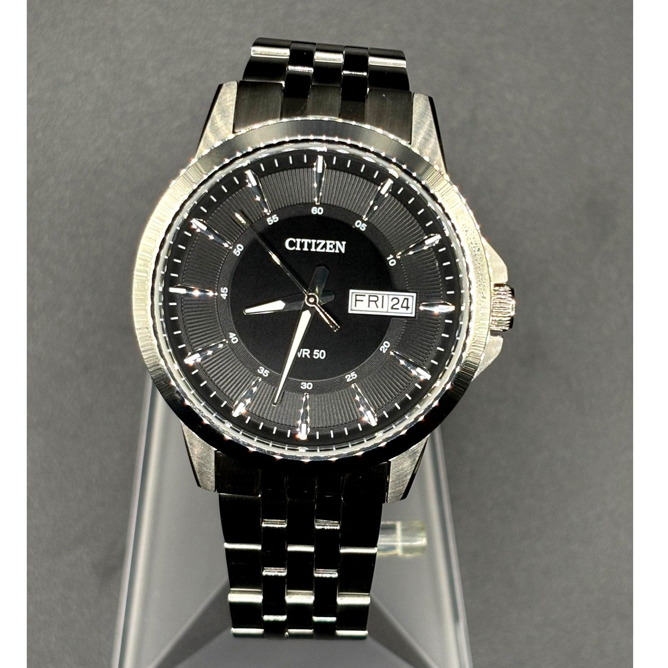 Citizen BF2011-51E Black Sunray Dial Day Date Quartz Men’s Stainless Steel Watch