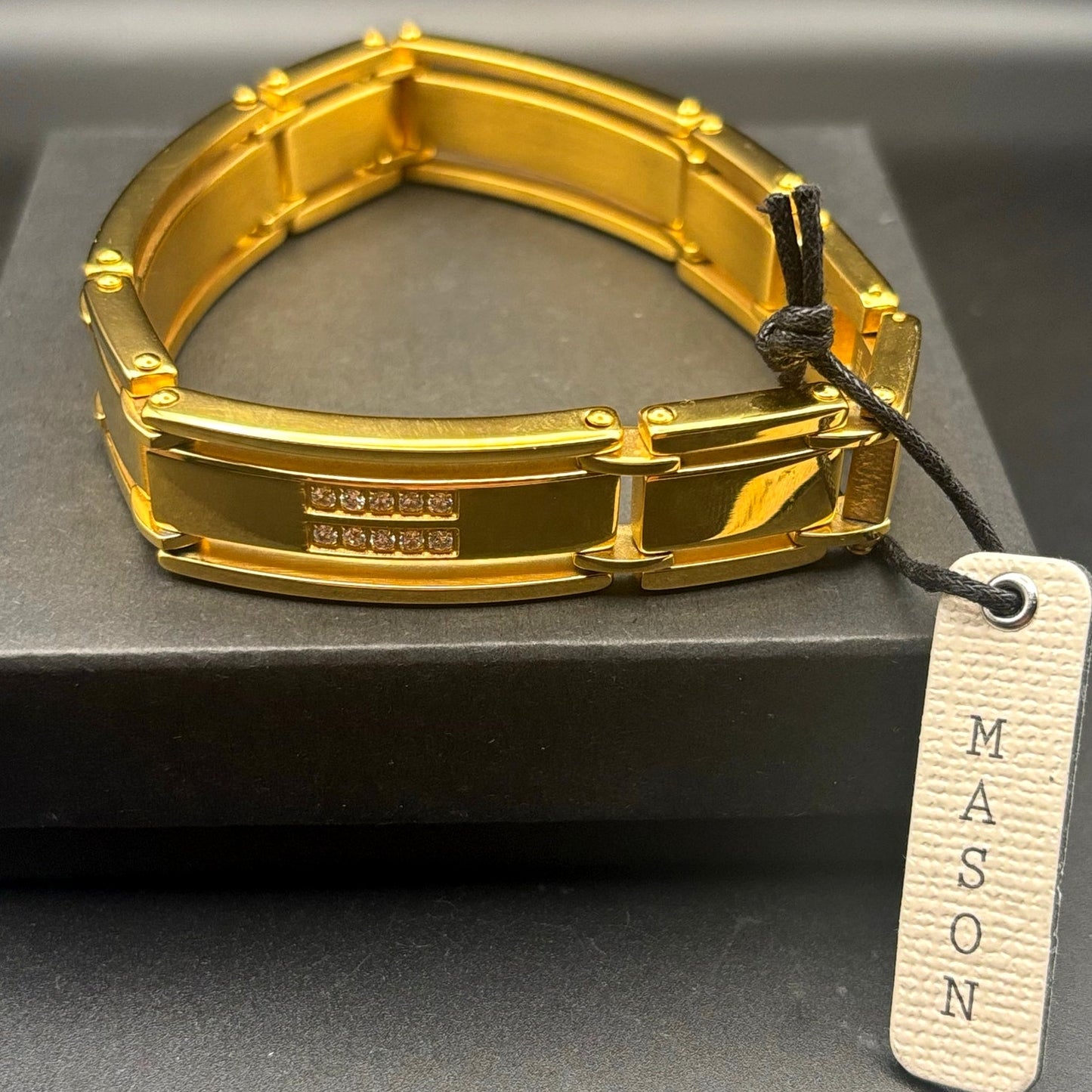 Mason Parker Men’s Gold Plated Stainless Steel ID Bracelet w/Cubic Zirconia NWT