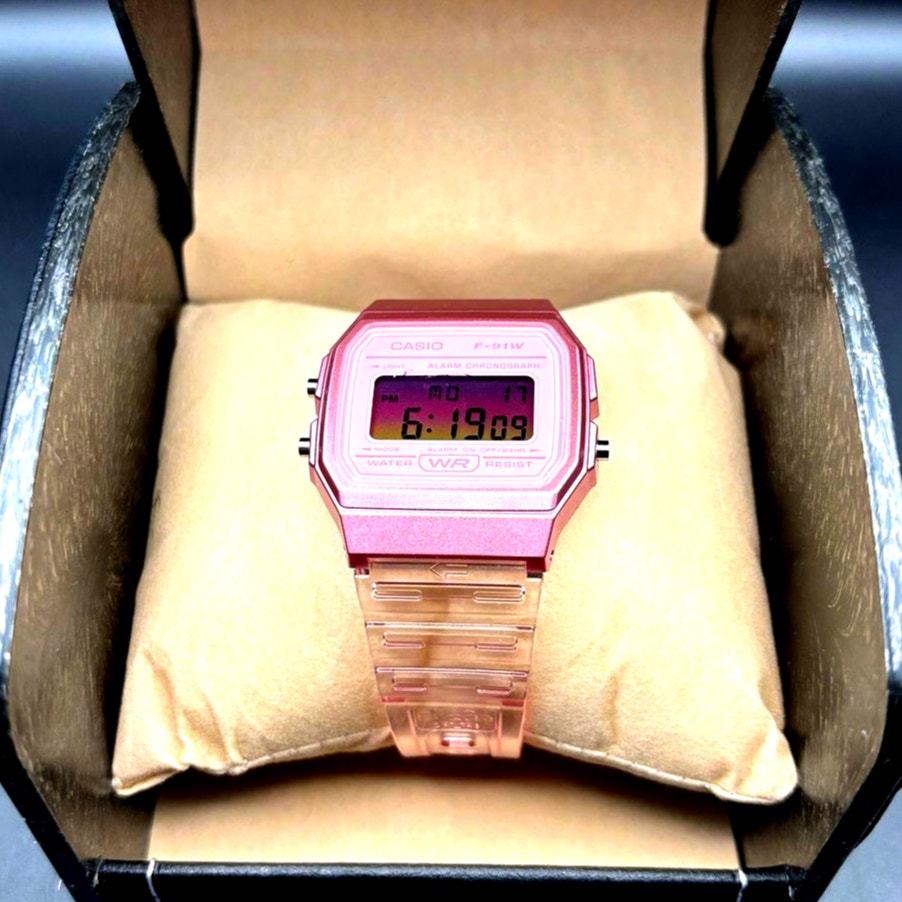 LWS Rosé Prism F91W Pink Clear Strap Digital Mod Watch