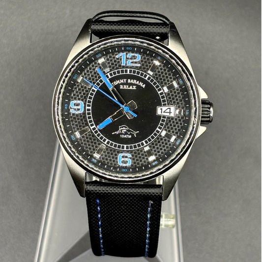 Tommy Bahama Relax RLX1107 Blue Black Dial Carbon Fiber Strap 43mm  Men's Watch
