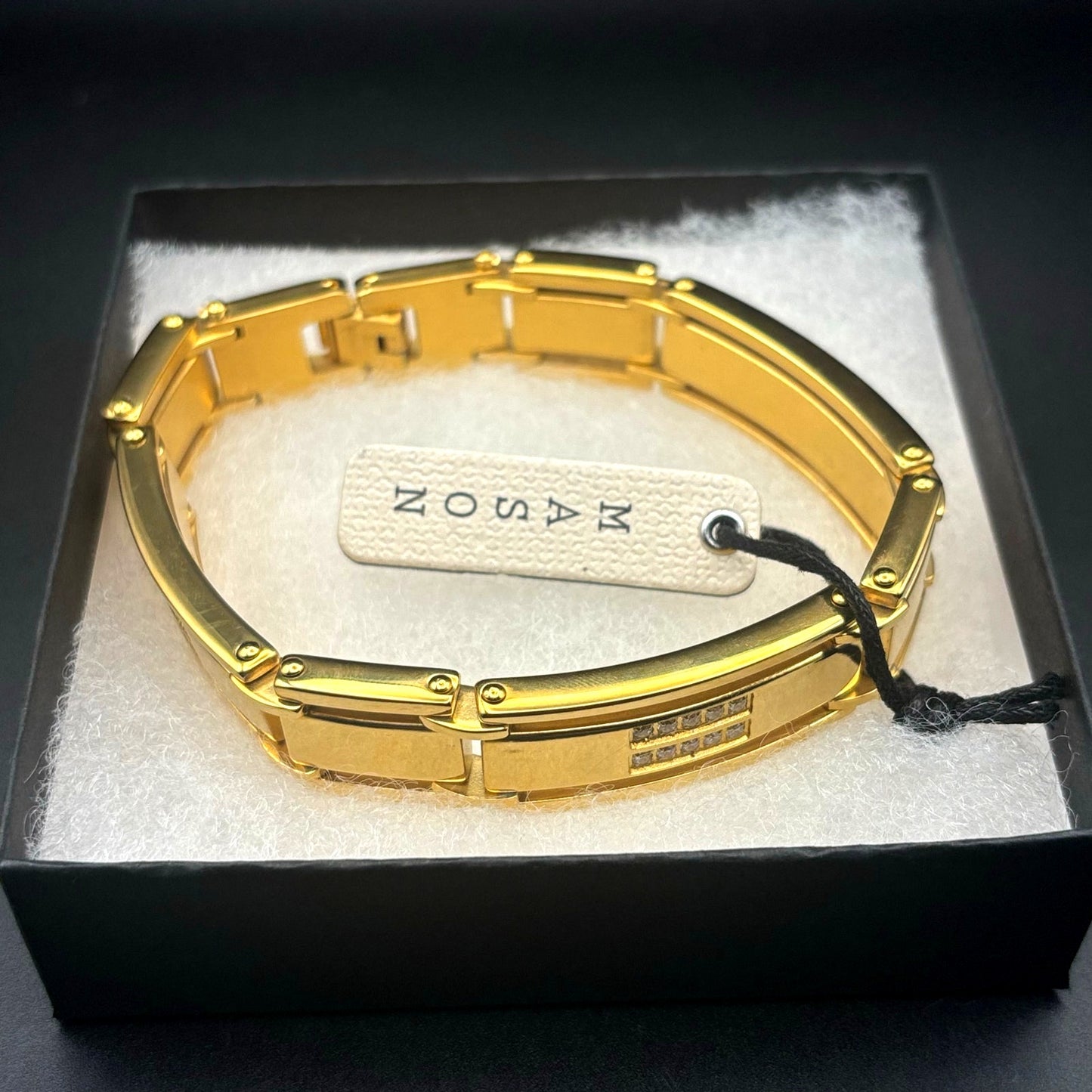 Mason Parker Men’s Gold Plated Stainless Steel ID Bracelet w/Cubic Zirconia NWT