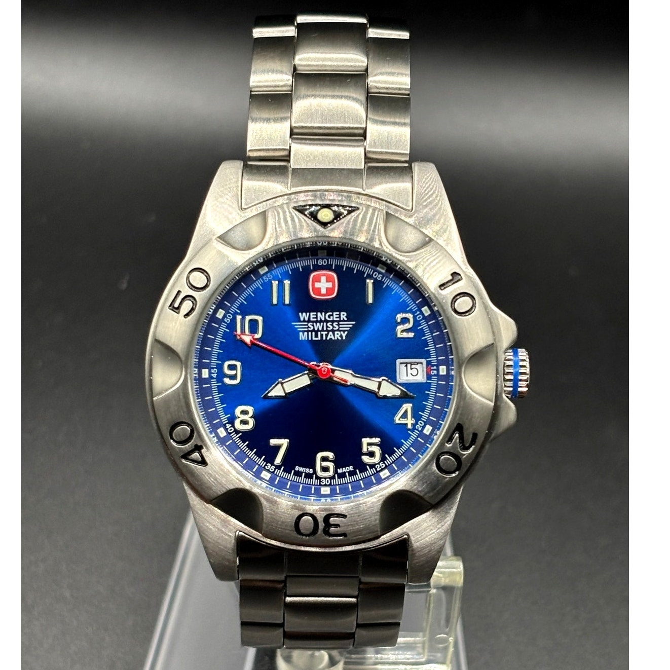 Wenger 79958 Swiss Military Blue Dial Stainless Steel 100M Men's Watch NOS