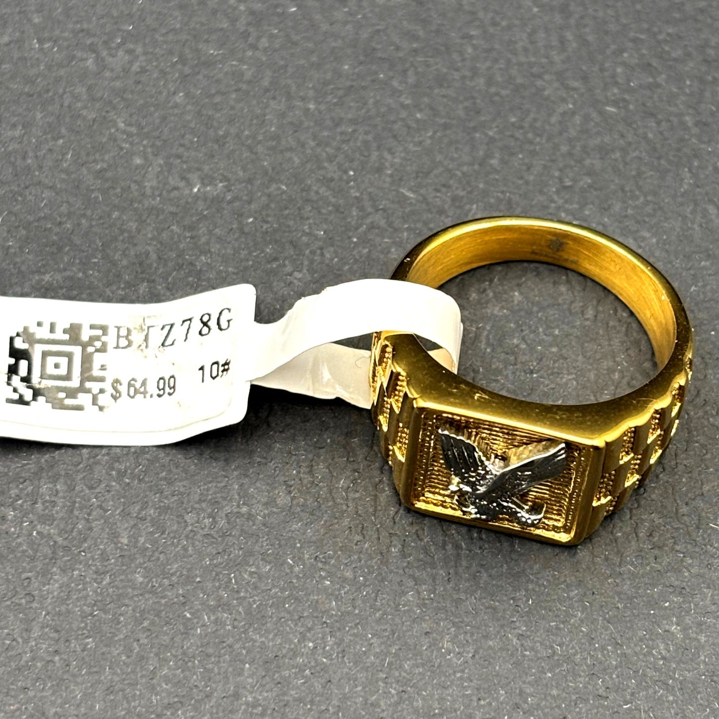 Blackjack BJZ78G Men’s Gold Stainless Steel Eagle Ring SZ # 10 NWT