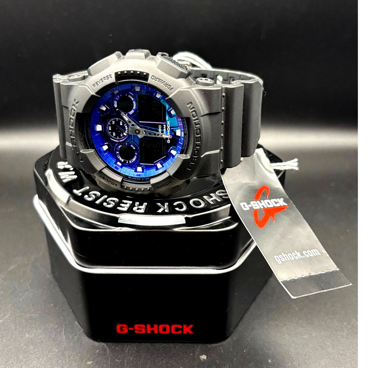 Casio G-Shock GA100FL-1A Men’s Vibrant Black Blue Analog Digital Watch NIBWT