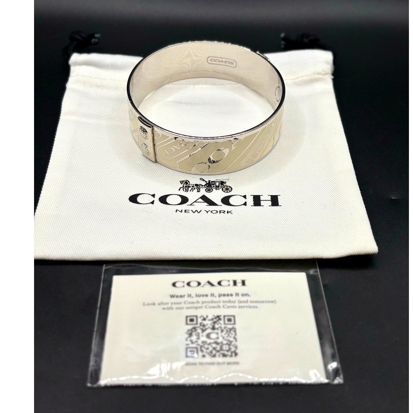 Coach Signature C White Enamel Wide Slip-On Bangle Bracelet Retired