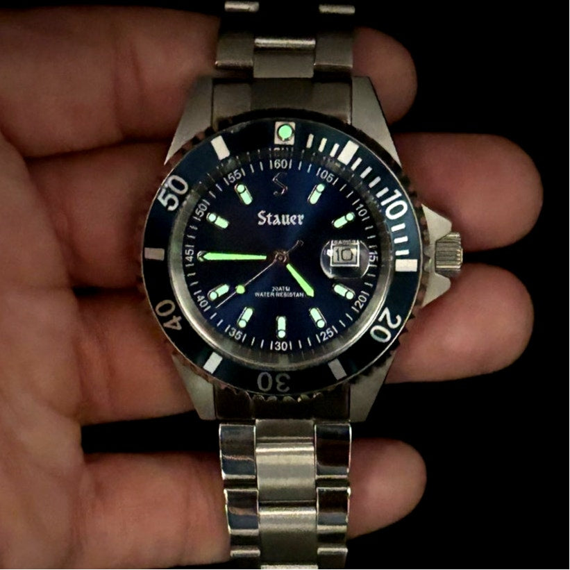 Stauer 29221 Excursion Dive Blue Dial 20 ATM Stainless Steel Date Men's Watch