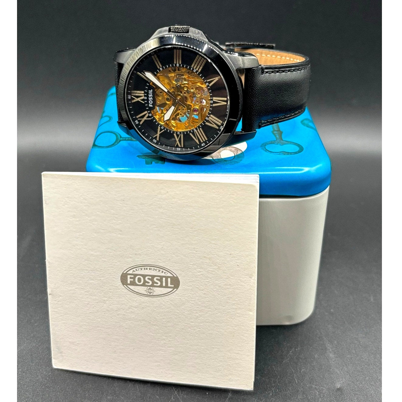 Fossil Grant ME3094 Automatic Skeleton Black Leather Men’s Watch 45mm