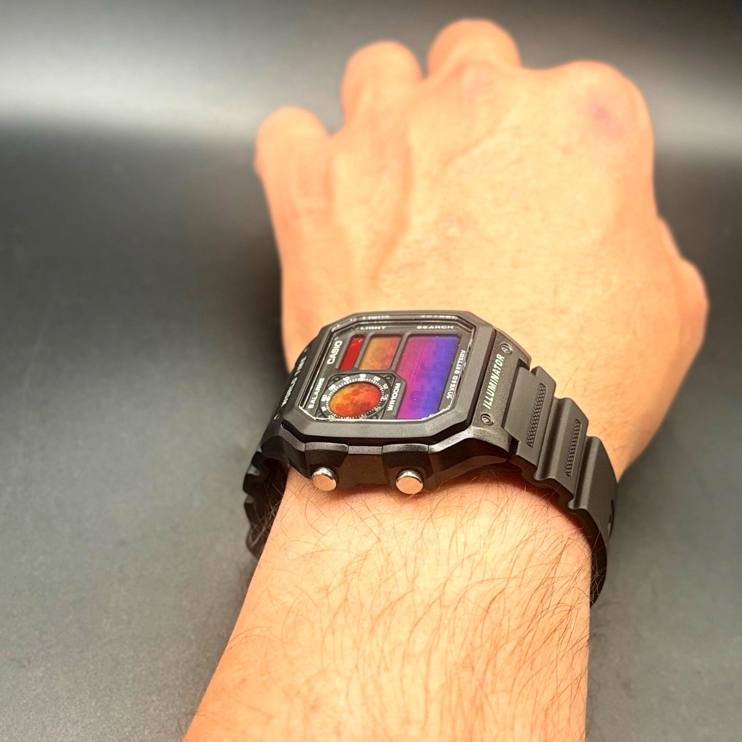 LWS Atlas Red Horizon Custom Casio AE1200 World Time Silicone Bracelet Mod Watch
