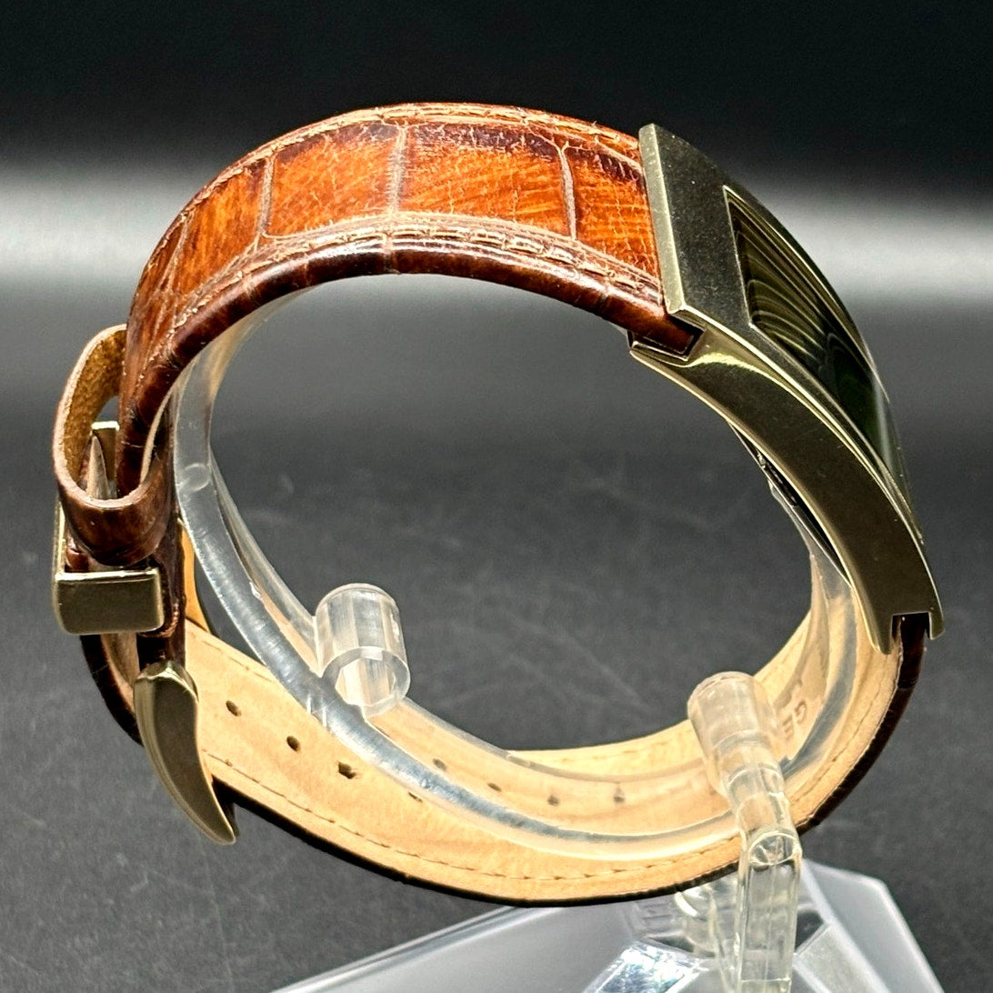 Kenneth Cole Reaction KC1398 Digital Gold Tone Brown Embossed Leather Watch Y2K