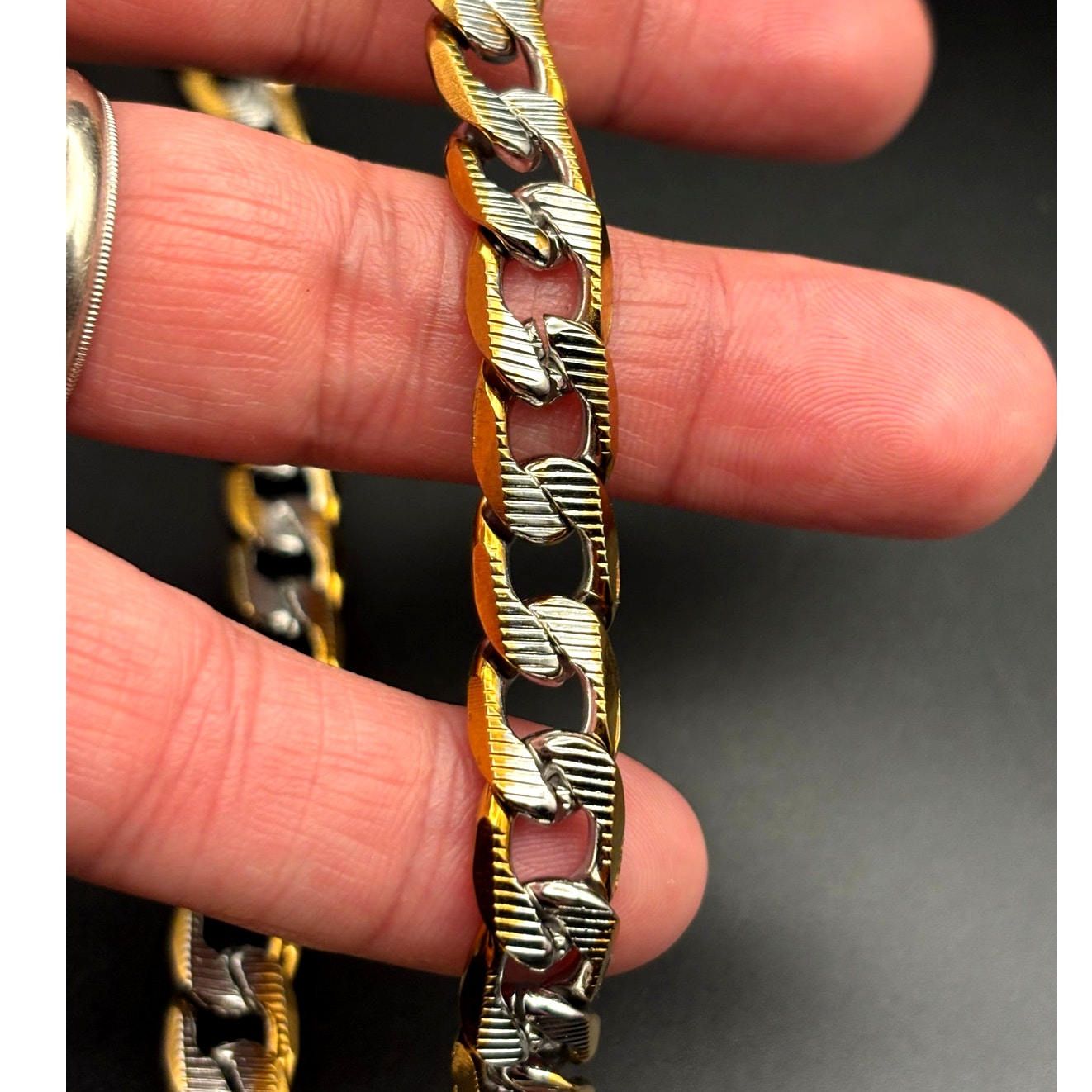 Steeltime 24" Men's 18k gold plated stainless steel flat curb chain necklace NWT