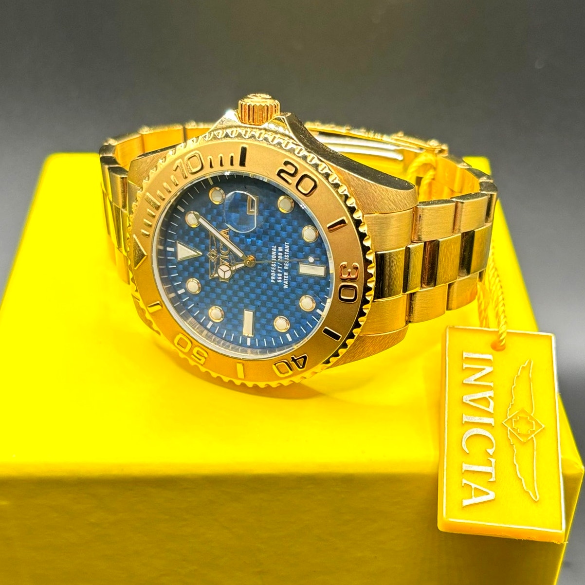 Invicta Pro Diver 15193 Gold Tone Blue Dial 47mm Men’s Dive Style Watch NIBWT