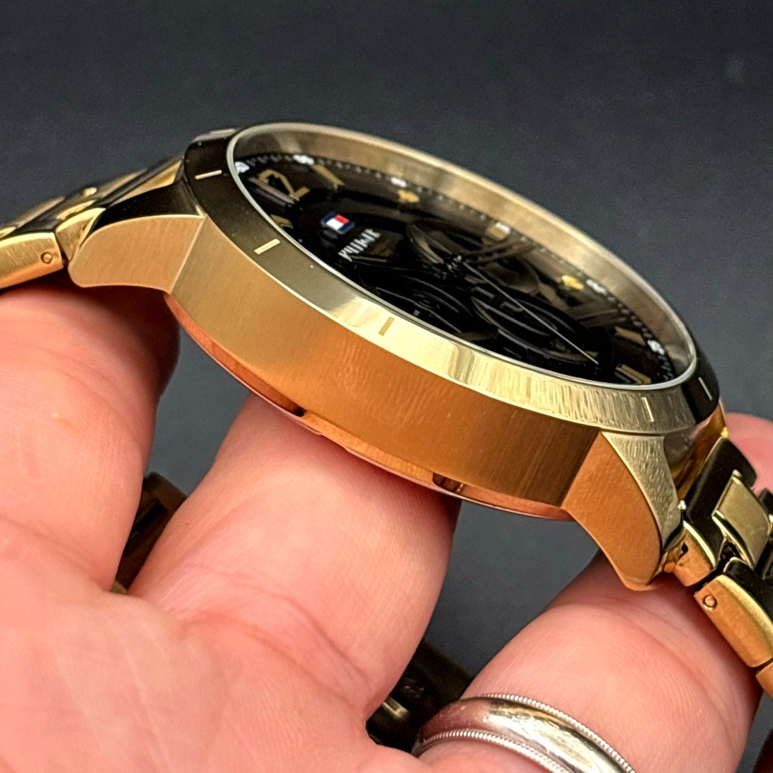 Tommy Hilfiger Luca 1710511 Men’s Multifunction Gold Tone Black Dial Watch NIBWT