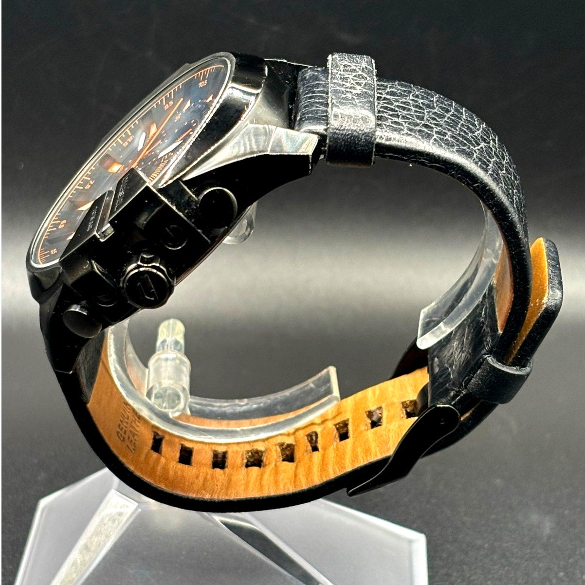 Diesel Mega Chief DZ4291 Black Orange Chronograph Leather Men's Watch 51mm