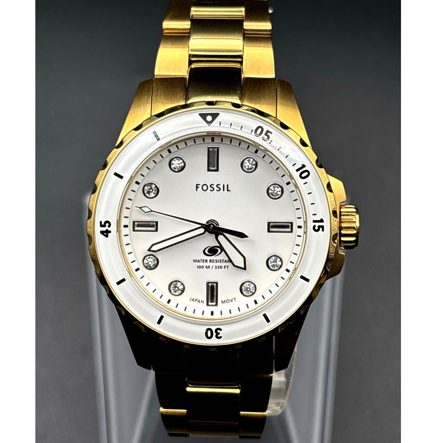 Fossil ES5350 Blue Dive Women’s White Dial Gold Tone Stainless Steel 36mm Watch