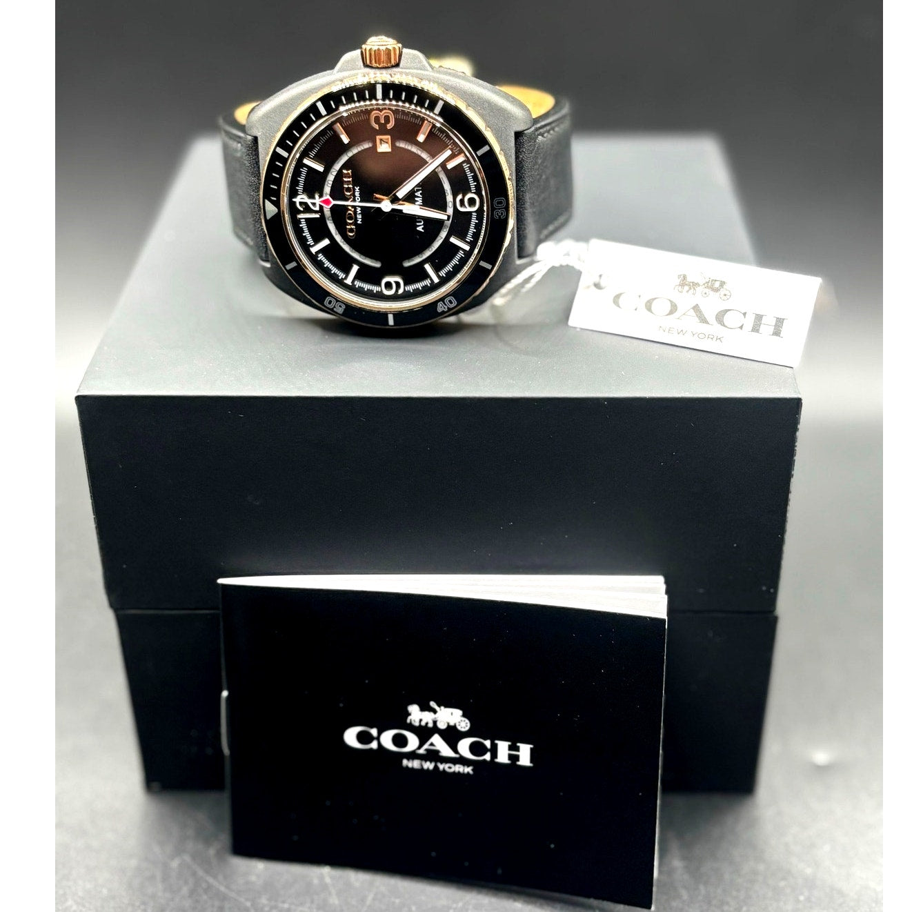 Coach Charter 14602734 Automatic 44mm Black Leather Men’s Watch NIBWT