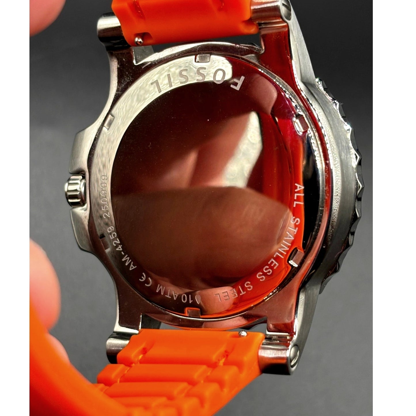 Fossil Sport AM4259 Dive Style Orange Silicone Strap Men’s Watch 46mm 10 ATM NIB