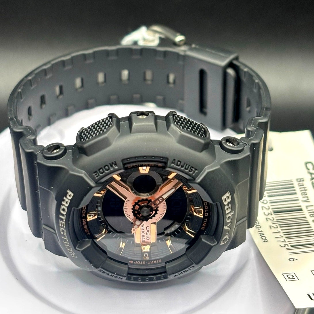 Casio Baby-G BA-110RG-1A Black Rose Gold Analog Digital Watch NIBWT 100M