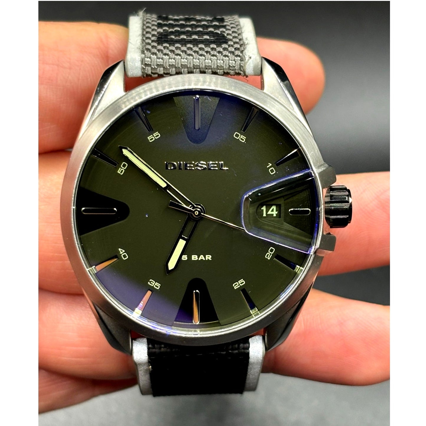 Diesel MS9 DZ1902 44mm Iridescent Black Nylon Strap Men’s Watch NIB